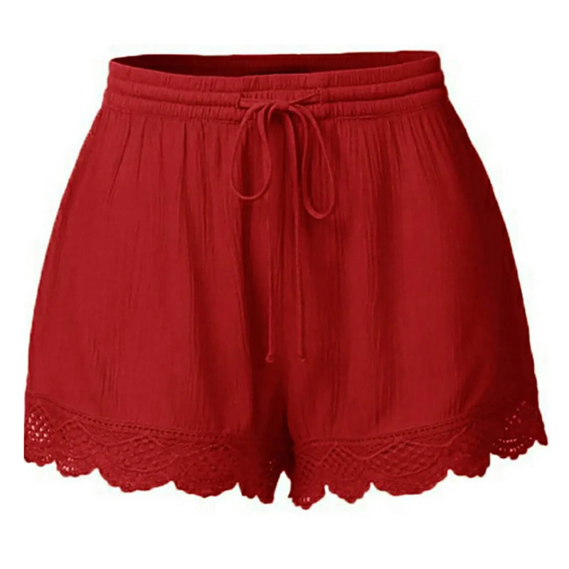 Shorts For Women Ruffle Hem Casual Shorts Plus Size Drawstring  Lace Shorts.