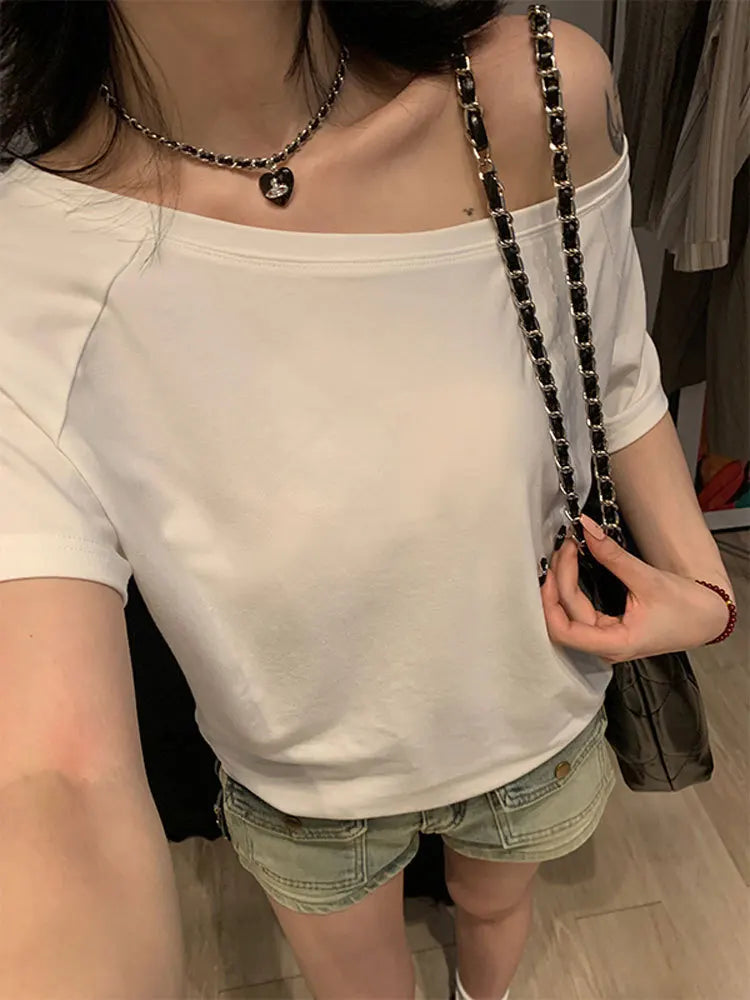 1pcs Summer Women Basic Model Solid Color T-Shirt Lady Short-Sleeved.