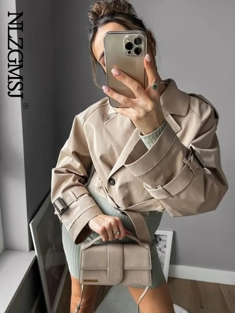 Jacket Women Vintage Streetwear Double Breasted Long Sleeve Top.