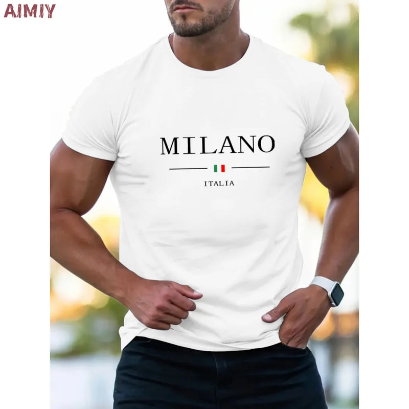 Man T-Shirt Casual Oversized Sports Loose Plus Milano Print Clothing Comfortable.