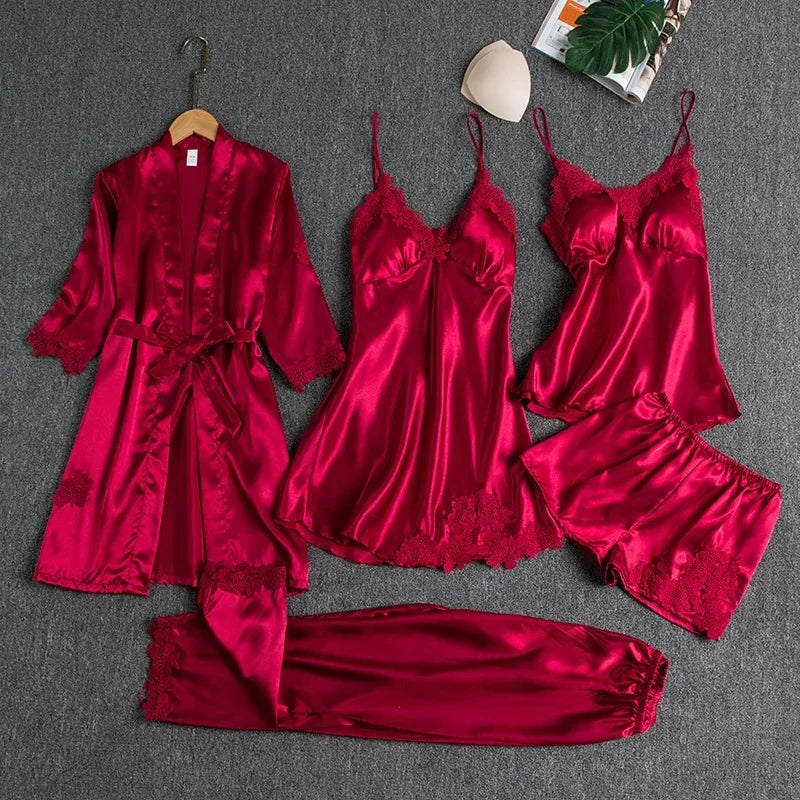 Sexy Summer Ice Silk Long Sleeve Thin Home Clothes Set for Women.