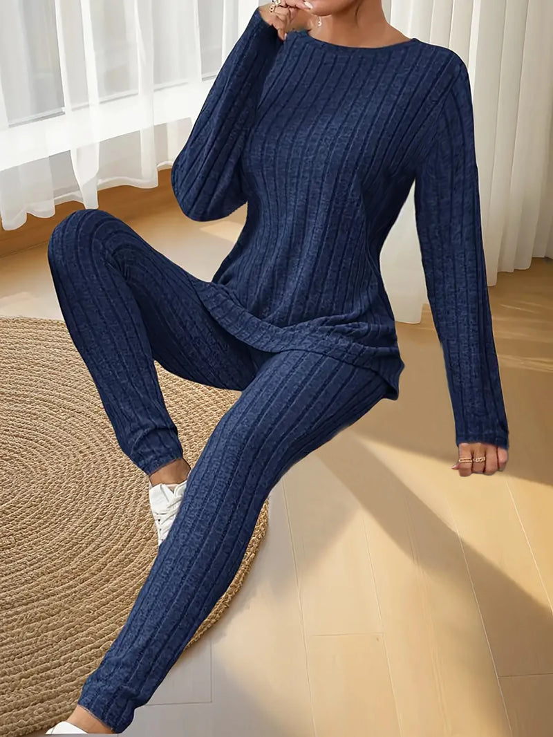 Women's Autumn and Winter Pajamas, Simple Solid Color.