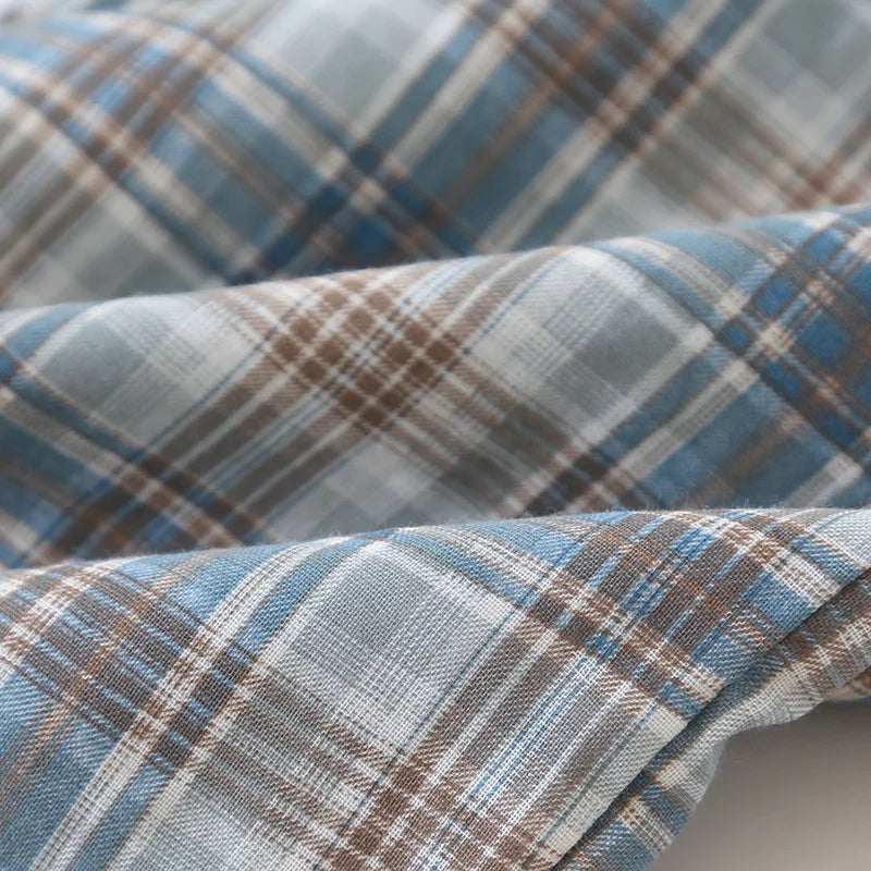 Men's Pajama Set Spring/Summer Checkered Simple Long sleeved Two Piece.