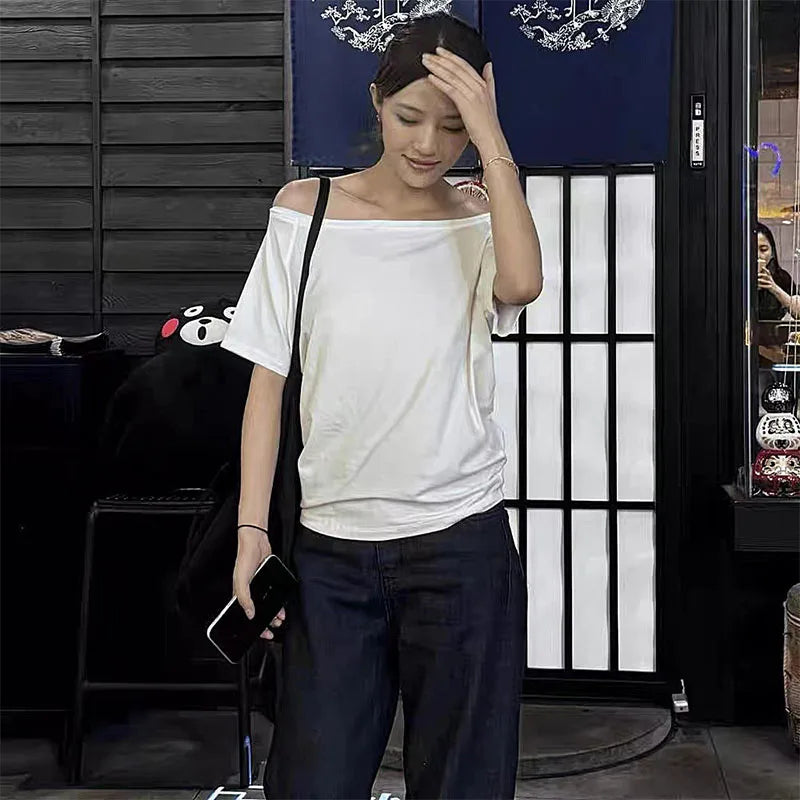 1pcs Summer Women Basic Model Solid Color T-Shirt Lady Short-Sleeved.
