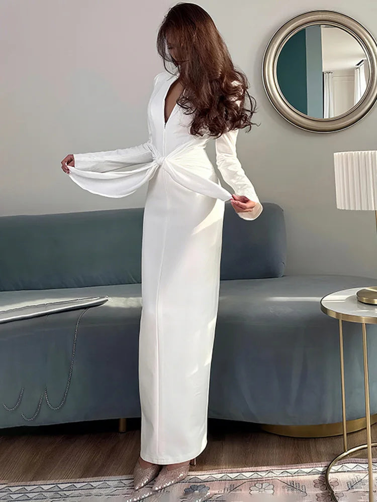 Women’s V Neck Long Sleeve Maxi Dresses Party Slim Commute Long Dress.