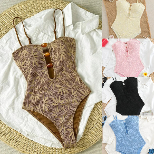 Summer Boho One Piece Swimsuit Women Strappy Backless Monokini Vacation.