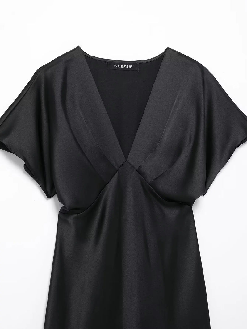 Women’s Sexy V Neck Satin Long Dress.