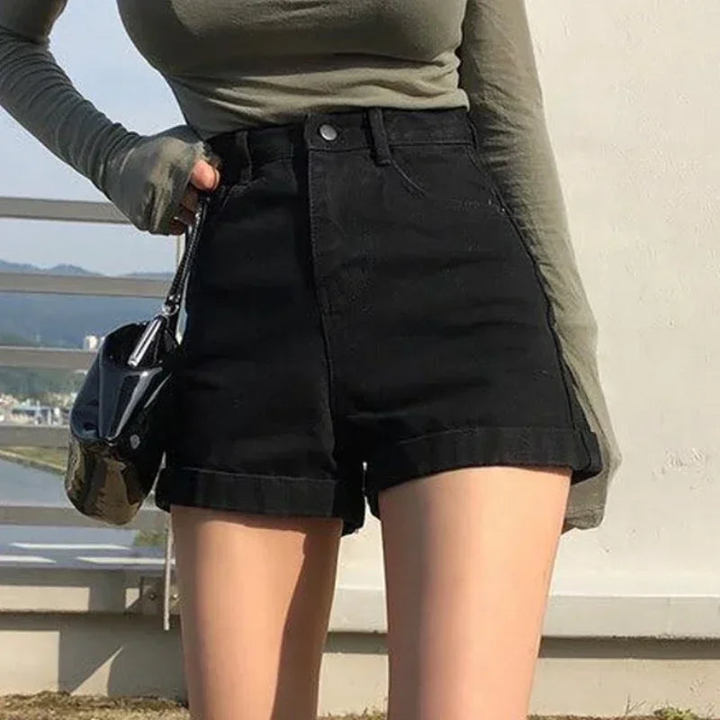 Spring Summer Women Denim Shorts Fashion Female Wide Leg Short Jeans.