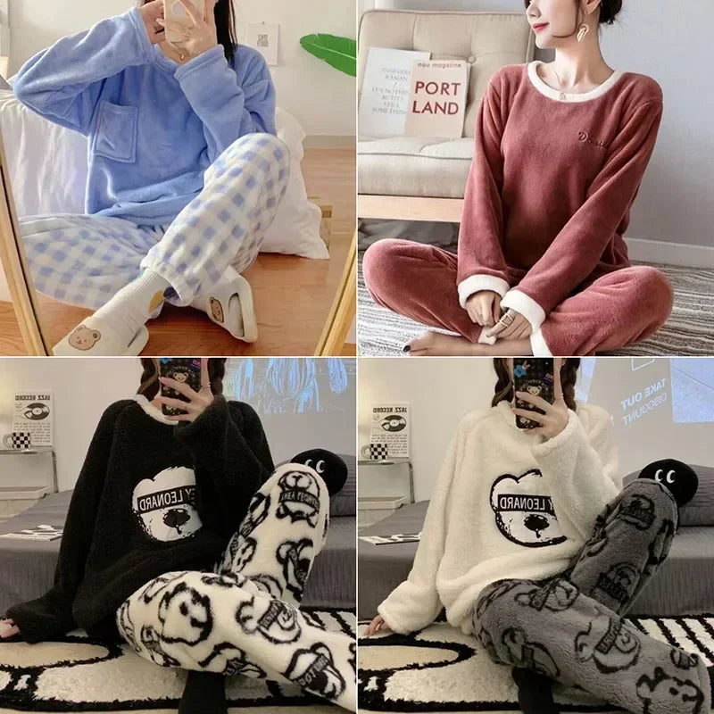 Women's Pajamas Tops and Trousers Sleepwear Homewear Winter Cartoon.