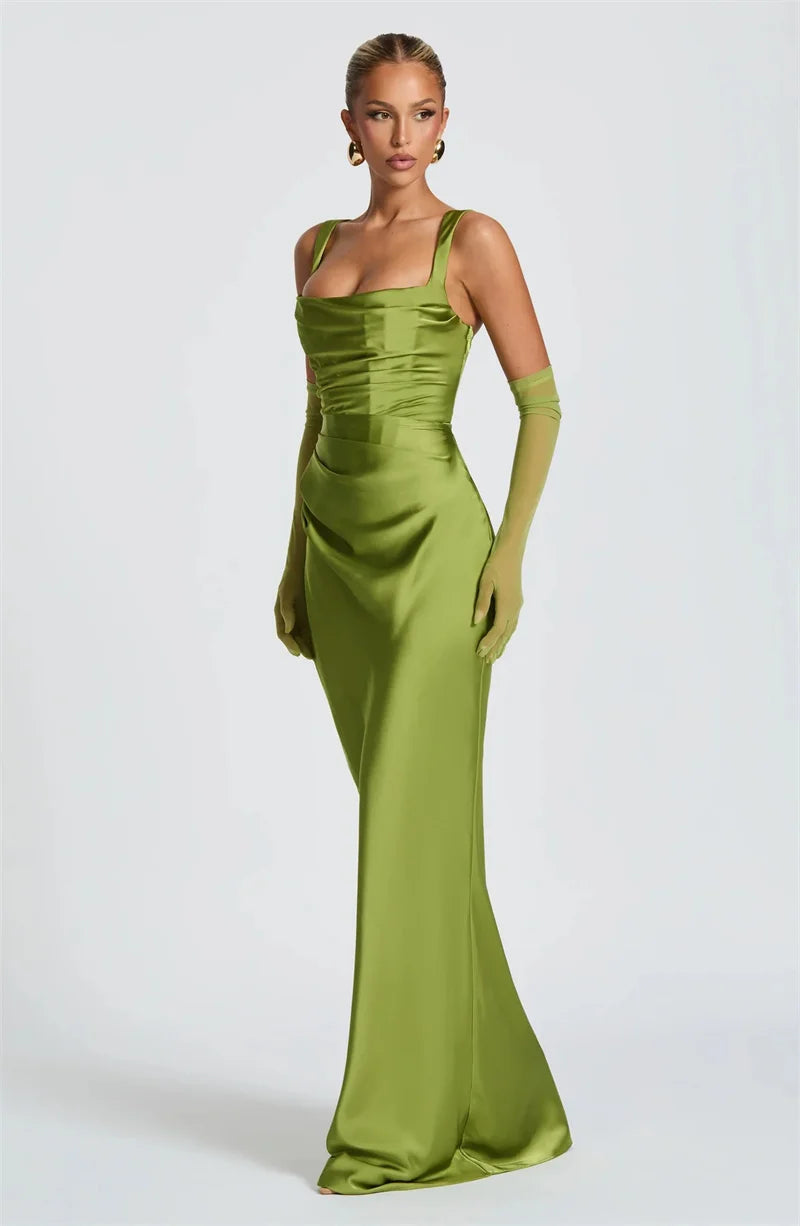 Mozision Satin Backless Sexy Maxi Dress Women Elegant.