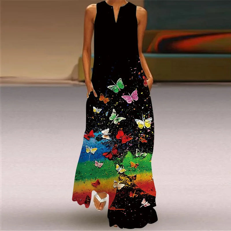 Vintage Print Maxi Dress For Women.