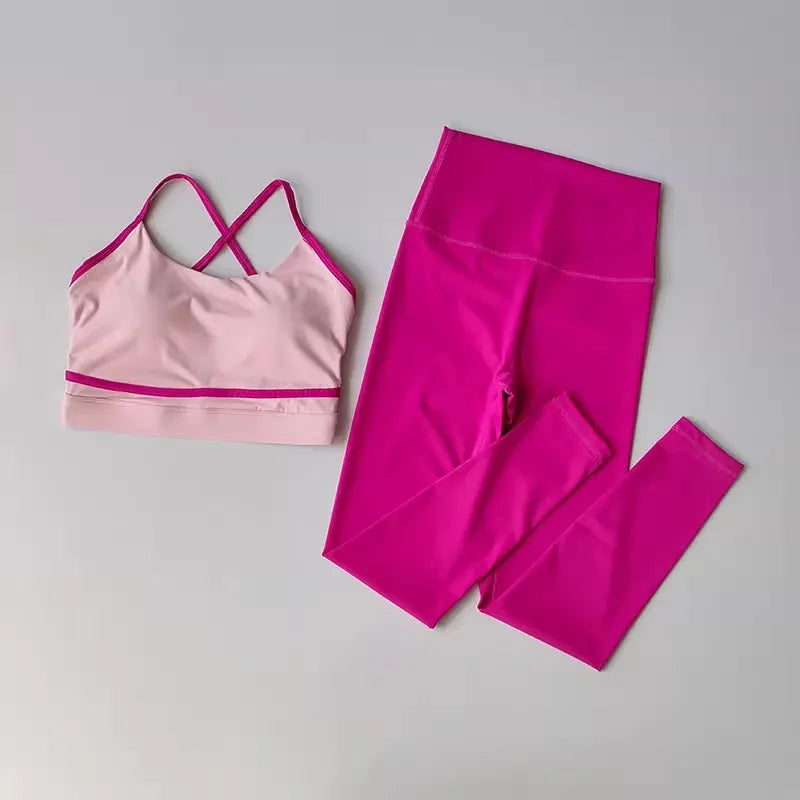 Women's Yoga Set Workout Set 2 Piece High Waist Yoga Leggings Sports.