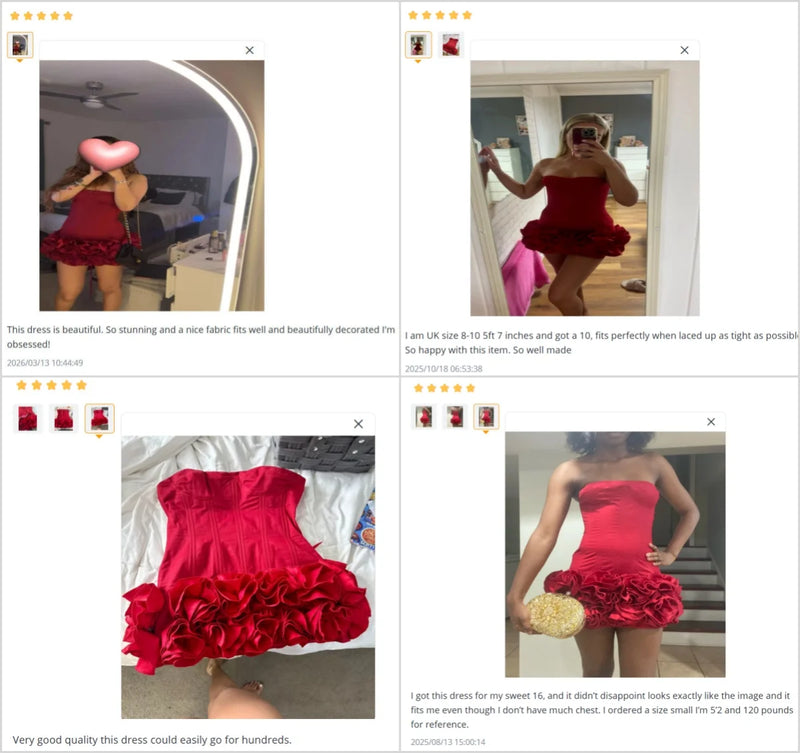 VC Christmas Dress Strapless Backless Red Structured Floral Embellished Mini Length.