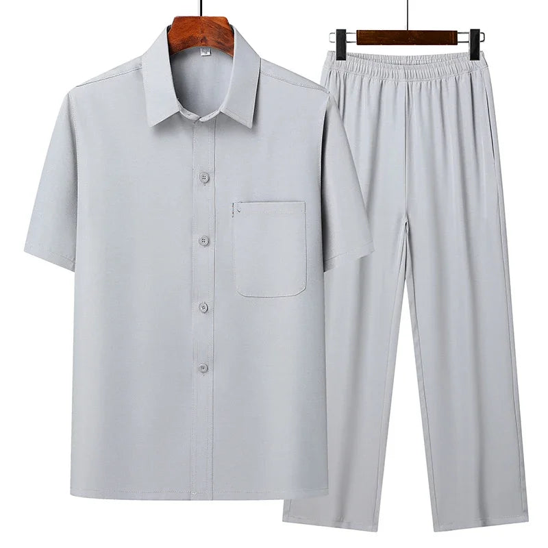 (Top + Pants) Summer Leisure All Match Middle-aged and Old Dad Men Fashion.