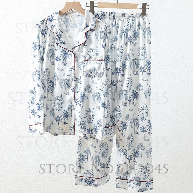 Pink Print Women 2PCS Pajams Set Spring Summer Sleepwear Loungewear.