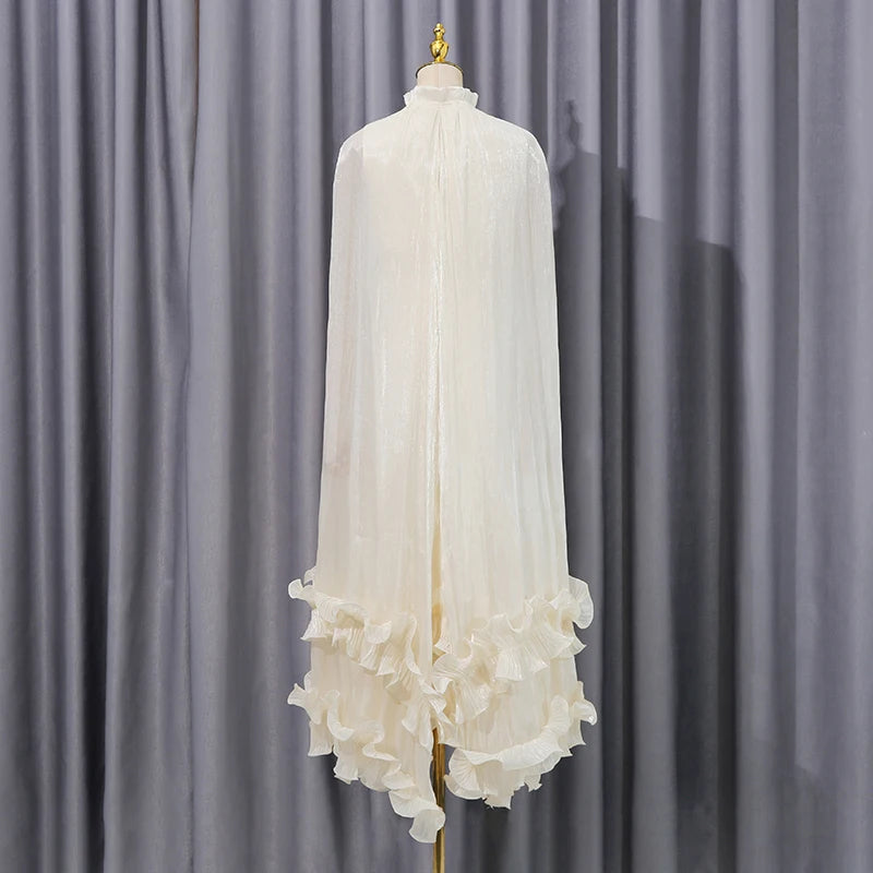 VGH Solid Spliced Ruffles Cape Long Dresses for Women.