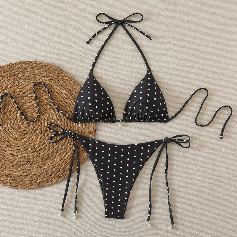 Sexy Micro Bikinis Sets Pearl Dot Print Swimwear Bathing Suit Woman.