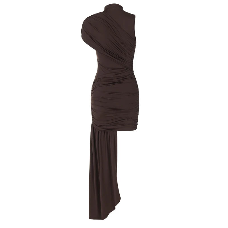 Mozision Irregular Draped Ruched Sexy Mini Dress For Women.
