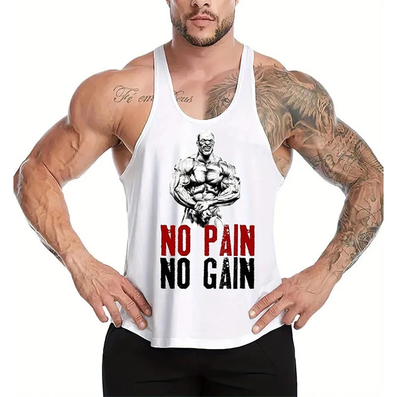 No Pain No Gain Graphic Fitness Vest For Men Gym Self-motivation Sleeveless.