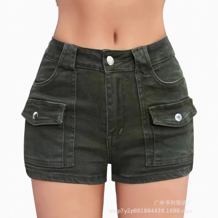 Denim Shorts Cargo Pant Women Jeans Traight Trousers Slim Fit Beach.