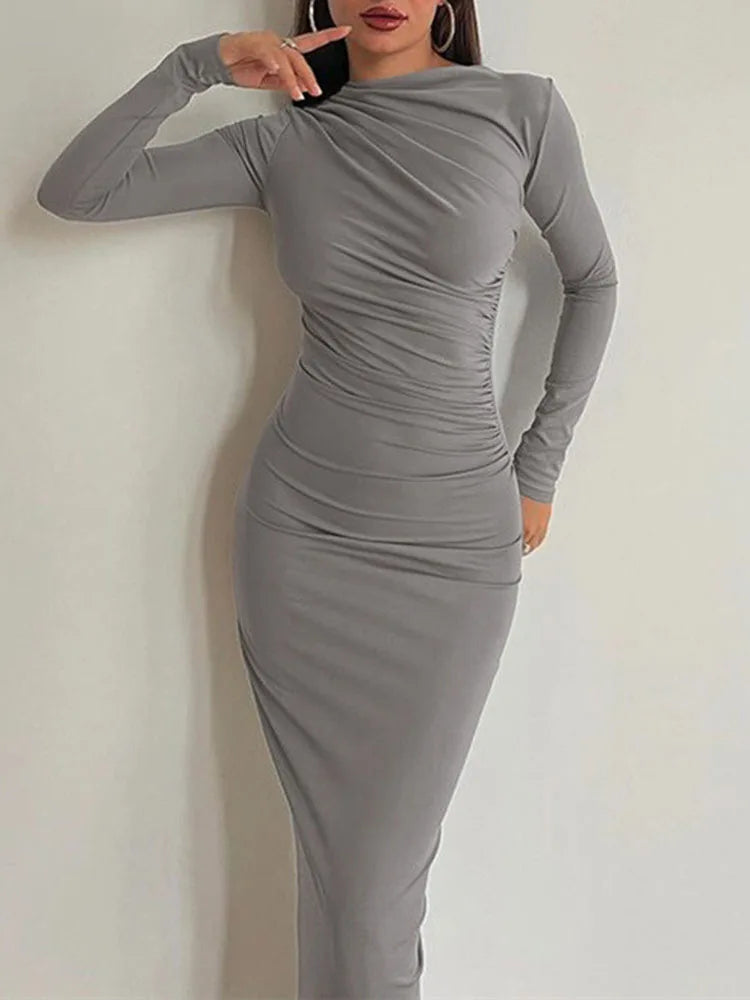 Women’s Elegant Solid Black Bodycon Maxi Dress.