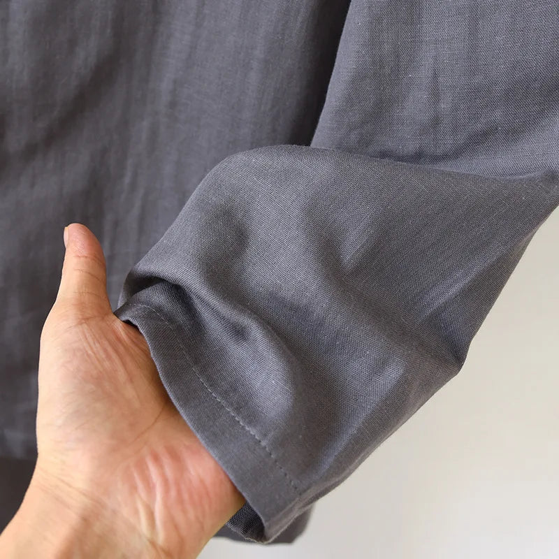 Men's Pajama Set Cotton Gauze Solid Color.
