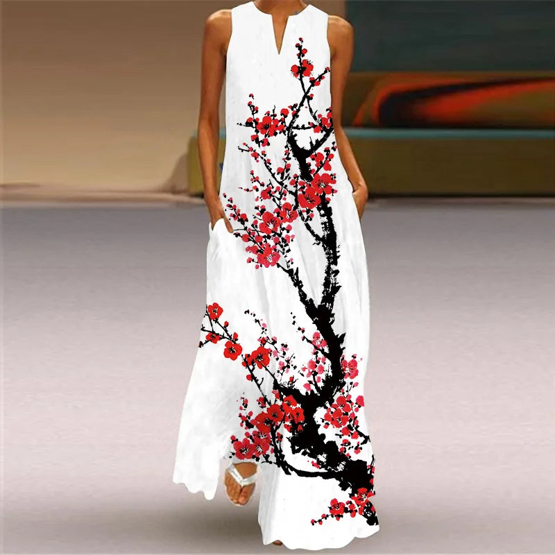 Vintage Print Maxi Dress For Women.