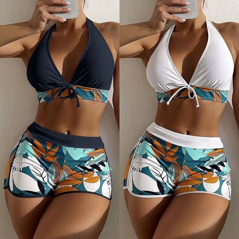 15 Colors Swimwear Women Two-Piece Suit Patchwork Halter Bikini Top.