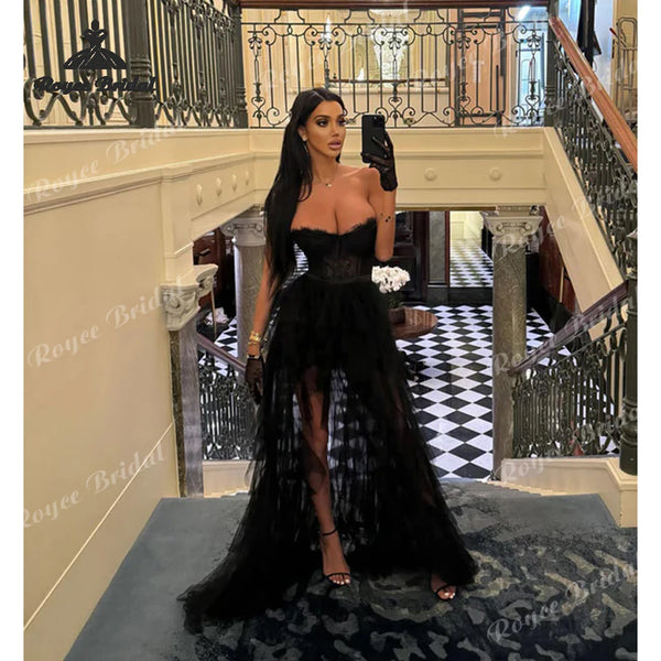 Sexy Tiered A Line Dresses Evening 2026 Strapless High Side Slit Women's Formal Evening Gowns Customized.