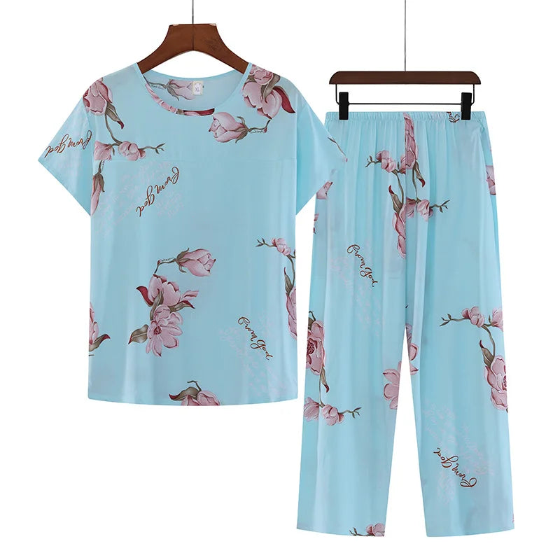 Cotton Pajamas Women's Thin Short Sleeve Set Plus Size.
