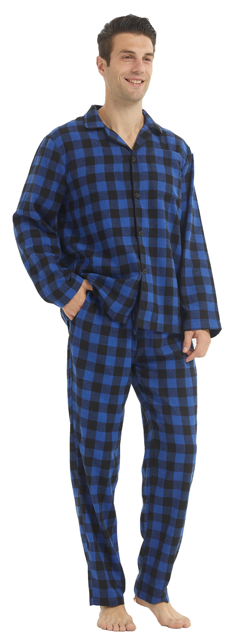 Mens Flannel Pajama Sets Cotton Plaid Pajamas for Men Pjs Set.