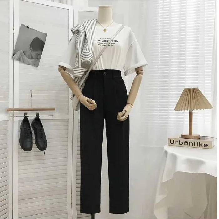 High Waist Women Suit Pants Fall Straight Office Ladies Korean Fashion.