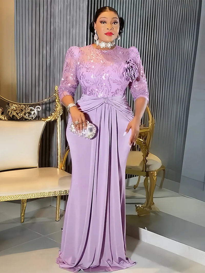 Sequins Long Sleeve Chiffon Dresses Elegant Women Party.