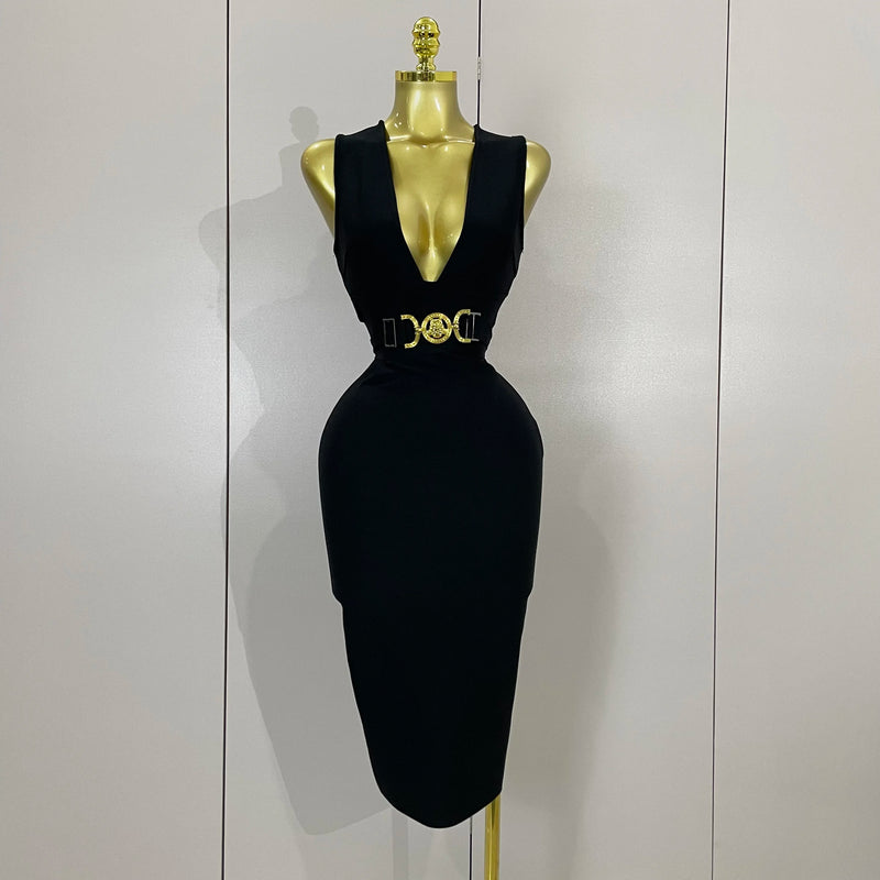 Women Elegance Sexy V-Neck Sleeveless Bodycon Bandage Dress.