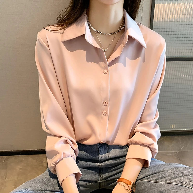 Spring Autumn Casual Chiffon Shirt Women Office Lady Shirts Fashion.