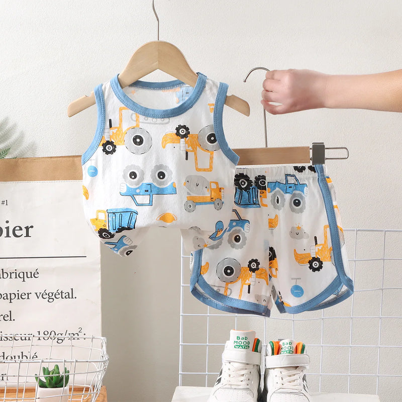 Kids Sleeveless Set Summer Cotton Girls' Shorts Pajamas Korean Style Boys.