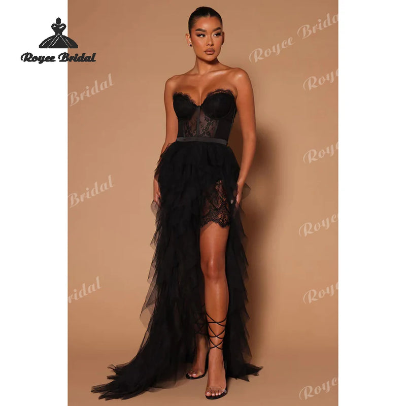 Sexy Tiered A Line Dresses Evening 2026 Strapless High Side Slit Women's Formal Evening Gowns Customized.