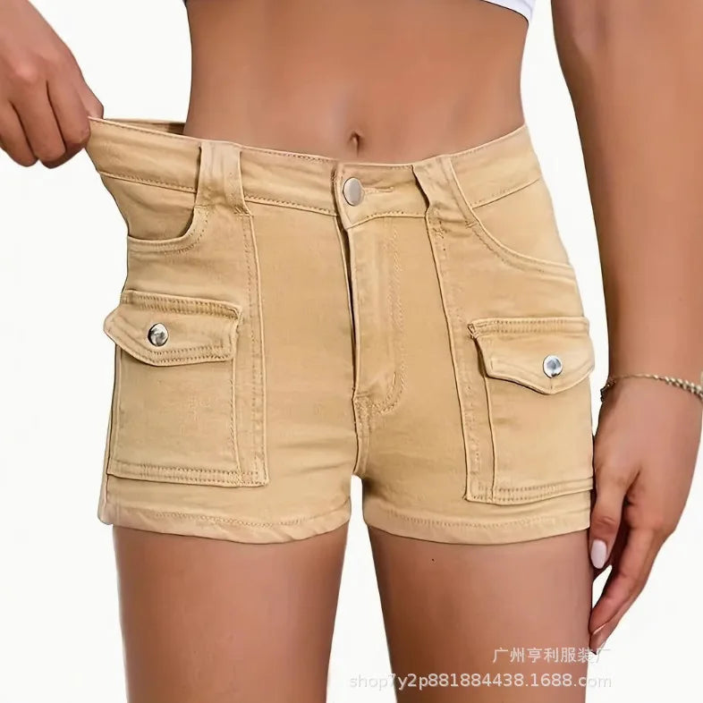 Denim Shorts Cargo Pant Women Jeans Traight Trousers Slim Fit Beach.