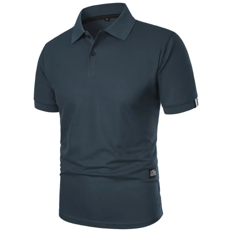 Solid Color Polo Shirt Men's Short Sleeve Button Tshirts Lapel Lightweight.