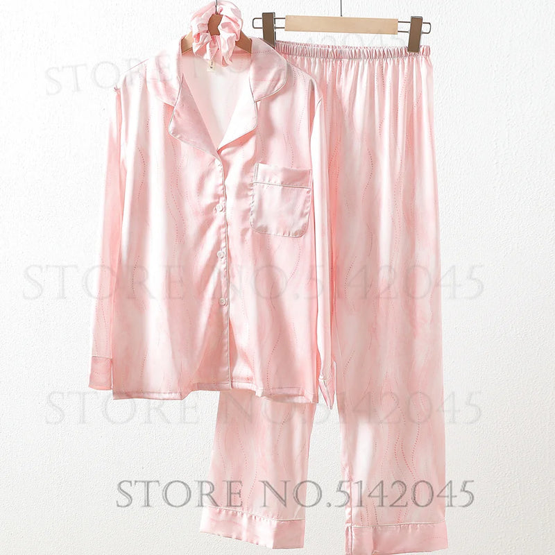 Pink Print Women 2PCS Pajams Set Spring Summer Sleepwear Loungewear.
