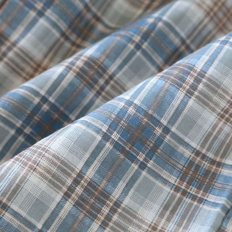 Men's Pajama Set Spring/Summer Checkered Simple Long sleeved Two Piece.