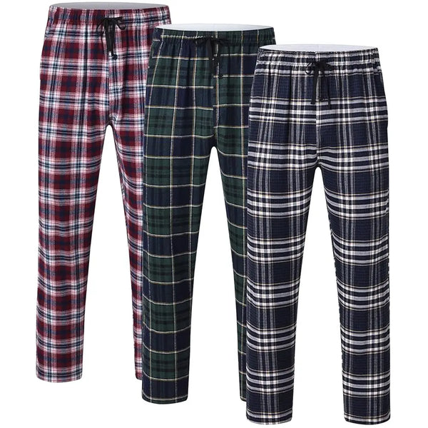 3Pcs Men's Plaid Pajama Sleeping Pants.
