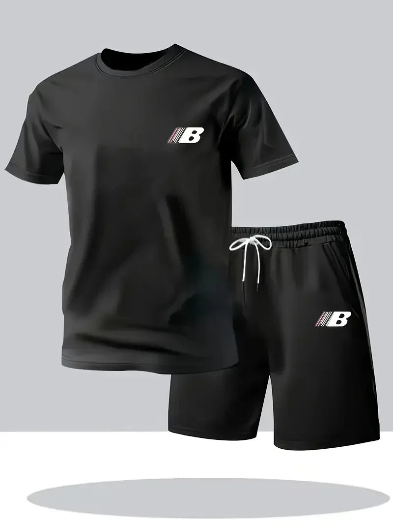 Sports Style Men's Summer Breathable Sportswear Short Sleeved T-shirt+shorts.