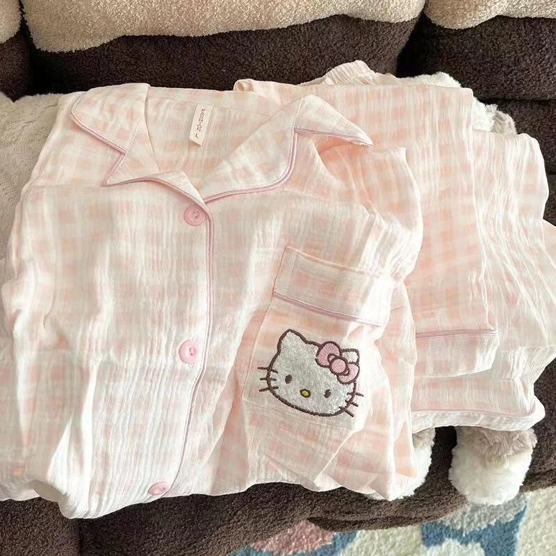 Kawaii Sanrio Hello Kitty Cute Pajamas Hot Girl Spring And Autumn.