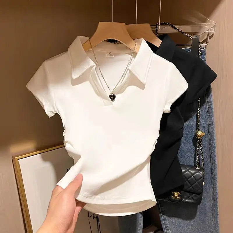 Cotton Summer Sexy Women's T Shirt Skinny Slim Basic Solid Crop.