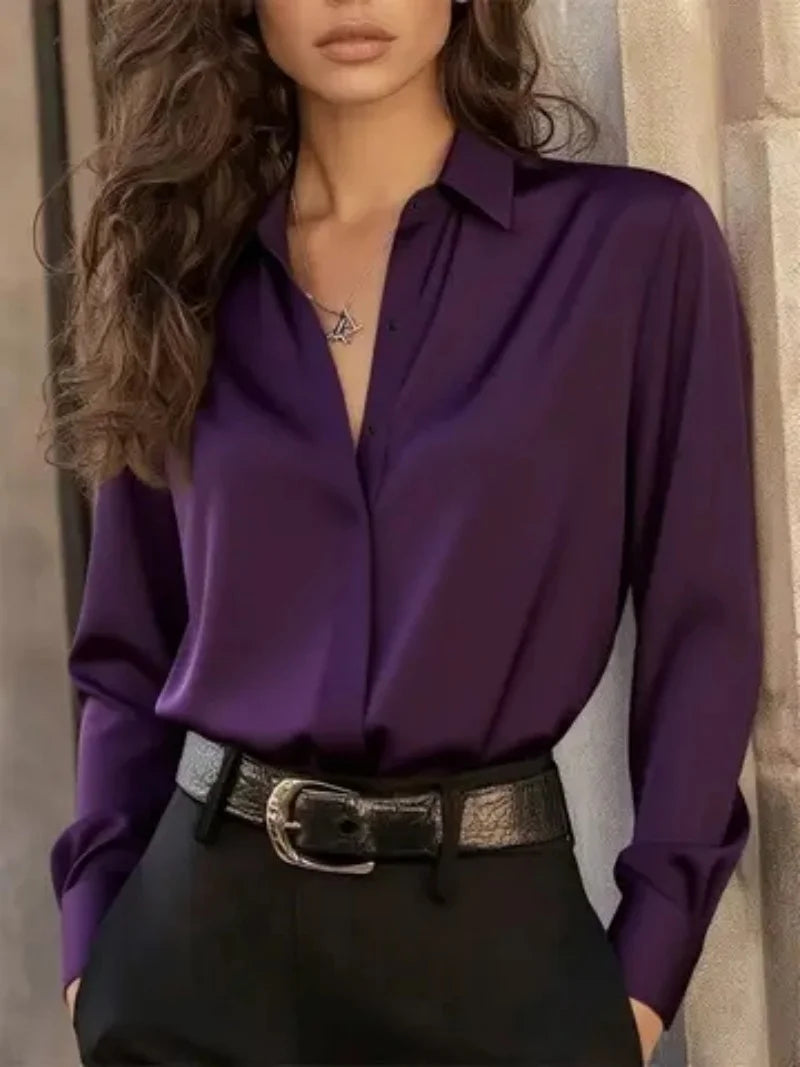 Women's  Long Sleeve Button Down Blouse - Elegant Office Chic Top.