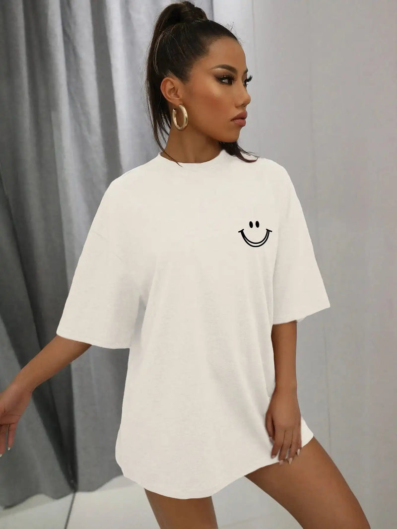 Happy Expression Printed Womens Cotton Short Sleeve Street Hip Hop Tee.