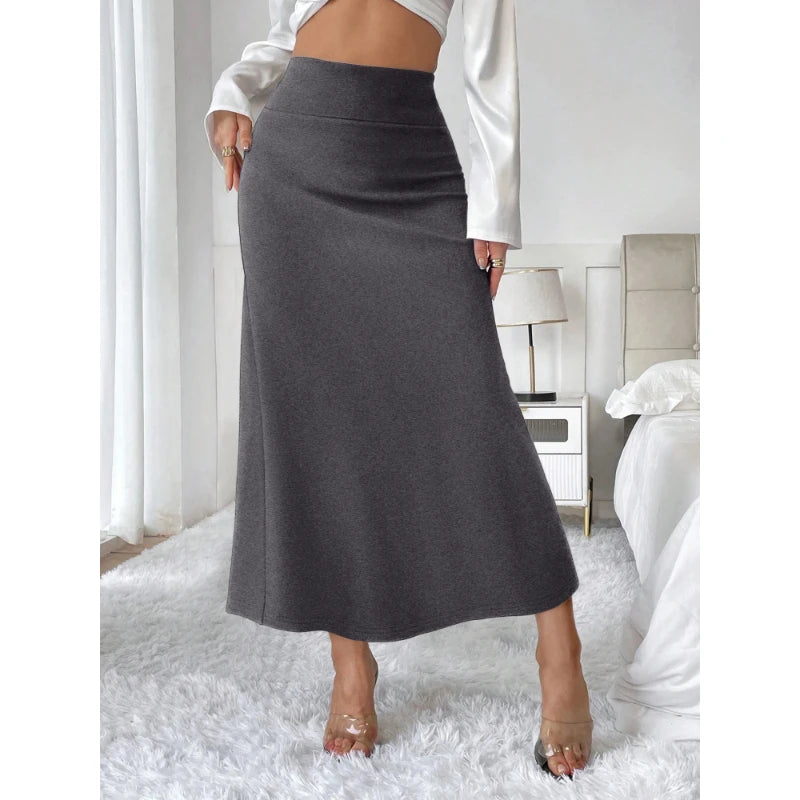 Female Long Skirt Workplace High Waist Straight Pure Colour Long Skirt.