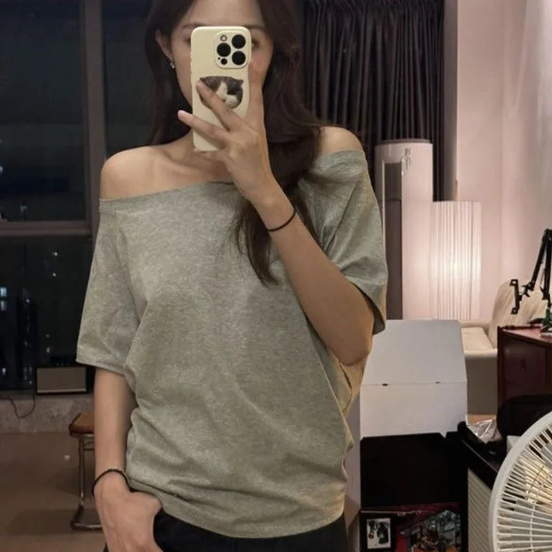 1pcs Summer Women Basic Model Solid Color T-Shirt Lady Short-Sleeved.