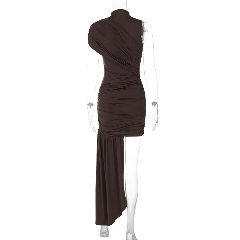 Mozision Irregular Draped Ruched Sexy Mini Dress For Women.